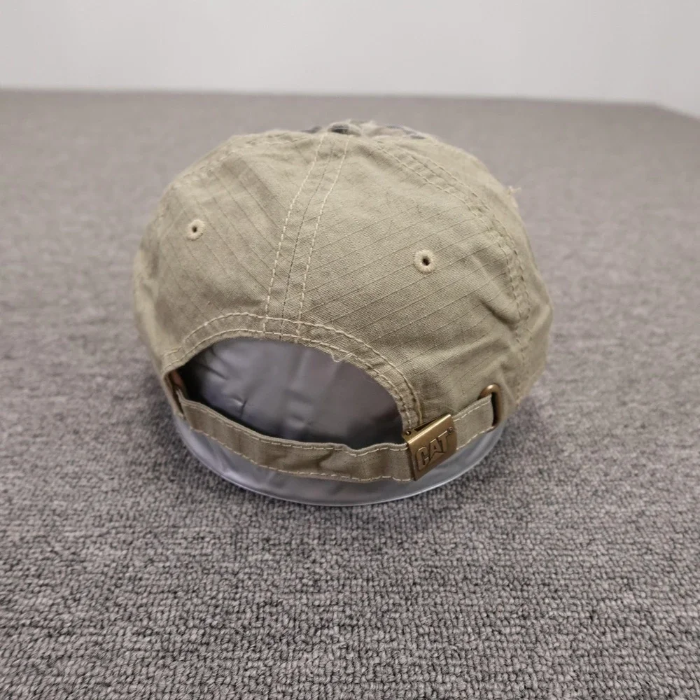 CAT Hat Cap Strap Back Mens One Size Beige Camo USA Flag Patriotic Baseball